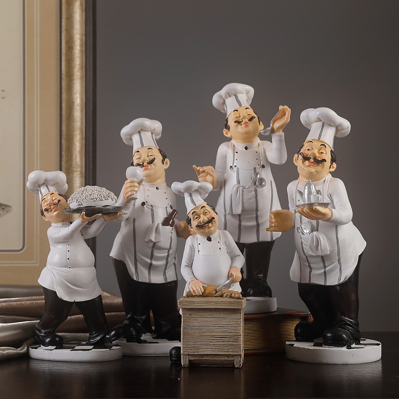 European Resin Chef Statue Figurine Kitchen Decor Miniature Ornaments Chef  Collectible Gift restaurant house kitchen Cook Cafe Bar shop  decorationation 9x11x23cm 