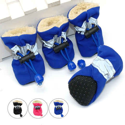 4pcs Waterproof Winter Pet Dog Shoes Anti-slip Rain Snow Boots Footwear Thick Warm For  Small Cats Dogs Puppy Dog Socks Booties ► Photo 1/6
