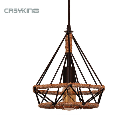 Vintage Pendant light Black Iron Rope Lamp Russia Loft Cage Light Design for Kitchen Dining Bedroom with E27 Edison Lamp Holder ► Photo 1/3
