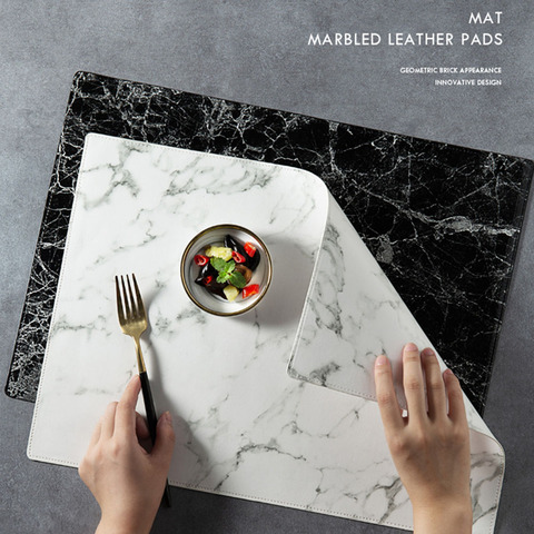 Luxury PU Leather Placemat Black White Marble Pattern Table Mat Heat Insulation Waterproof Placemats Bowl Coaster 45x32CM 1PCS ► Photo 1/6