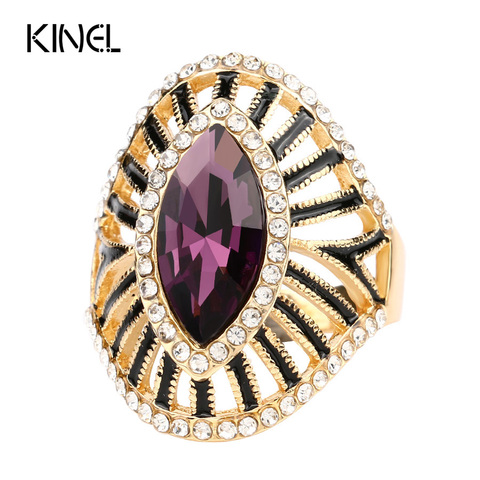 Fashion Purple Crystal Glass Engagement Ring Black Enamel CZ Zircon Gold Color Rings For Women Vintage Jewelry Wholesale ► Photo 1/6