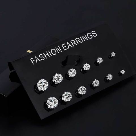 ALIUTOM Fashion 6 Pair/ set Punk Zircon Crystal Stud Earrings Set For Women Round Flower Gothic Design Brincos Jewelry Bijoux ► Photo 1/6