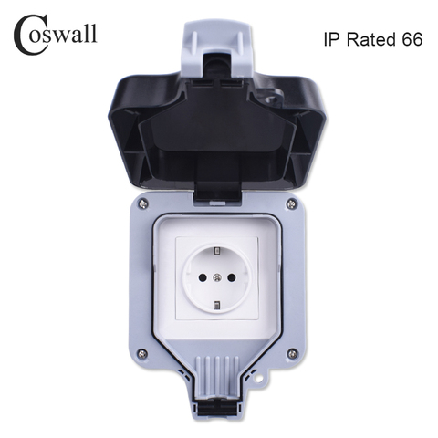 Coswall IP66 Weatherproof Waterproof Outdoor Wall Power Socket 16A EU Standard Electrical Outlet Grounded AC 110~250V ► Photo 1/6