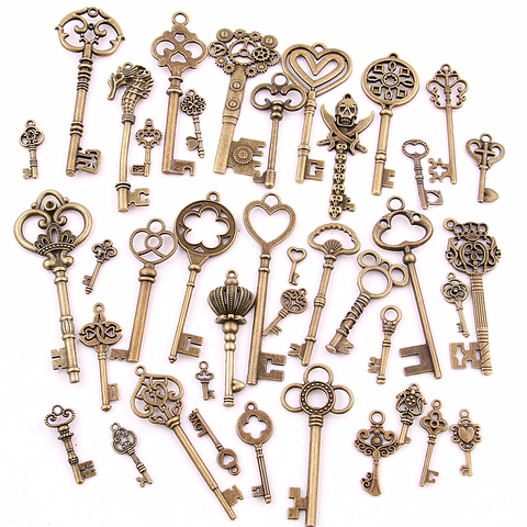 Sweet Bell Antique bronze  Metal Mixed Key Charms Brass Zinc Alloy DIY Key Shaped Charm Pendant Making 20-45pattern 30pcs  D0953 ► Photo 1/1