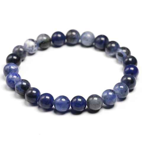 Natural Blue Sodalite Stone Men Bracelet Bangle Women 6 8 10 12MM Beads Elastic Rope Fashion Lovers Jewelry Wrist Gifts ► Photo 1/6