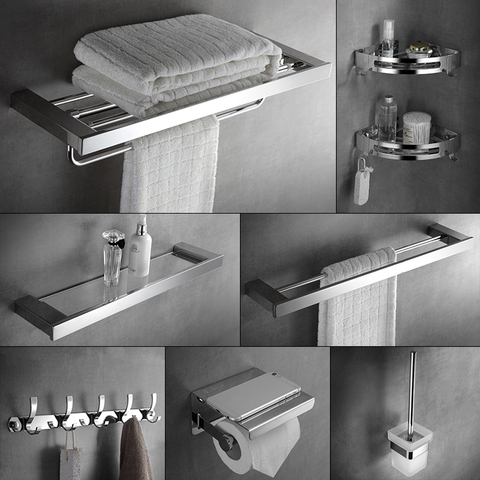304 Stainless Steel Bathroom Accessories Set Wall Mount Towel Rack, Bathroom  Hardware Bathroom Hanging Rack Toilet Shelf Set - Price history & Review, AliExpress Seller - AMPA Store