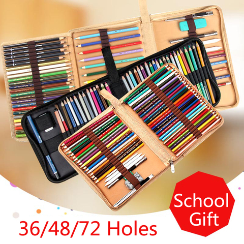 36 48 72 Holes Fold Pencil Case Canvas Pencil Box Zipper Solid Color Pencil  Bag Cute Sketch Pen Case for Student School Gifts - Price history & Review, AliExpress Seller - FineDraw Store