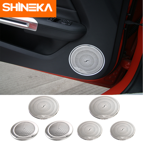 SHINEKA Interior Mouldings Stainless Steel Audio Speaker Car Door Loudspeaker Cover Sticker For Ford Mustang 2015 2016 2017 2022 ► Photo 1/6