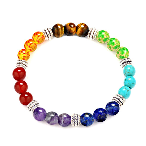 7 CHAKRA natural stone Purple crystal stone tiger eyes stone beads bracelet seven pulse round yoga energy stone bracelet ► Photo 1/6