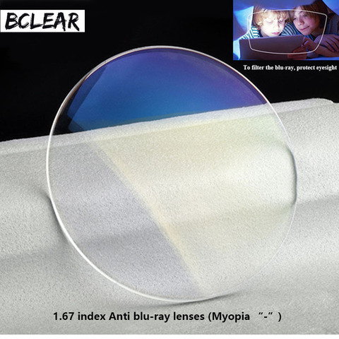 BCLEAR 1.67 refractive index  anti blue ray lenses single vision lens Myopia blue light eyes protection glasses high index thin ► Photo 1/6