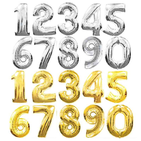 32 inches large Gold Silver Number Foil Balloons Digit air Ballons Birthday Party Wedding Decor Air Baloons Event Party Supplies ► Photo 1/3