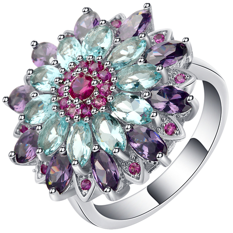 Beautiful Cubic Zirconia Colorful Flower Rings Female White Gold Filled Jewelry Unique Wedding Rings For Women Bijoux Femme ► Photo 1/6