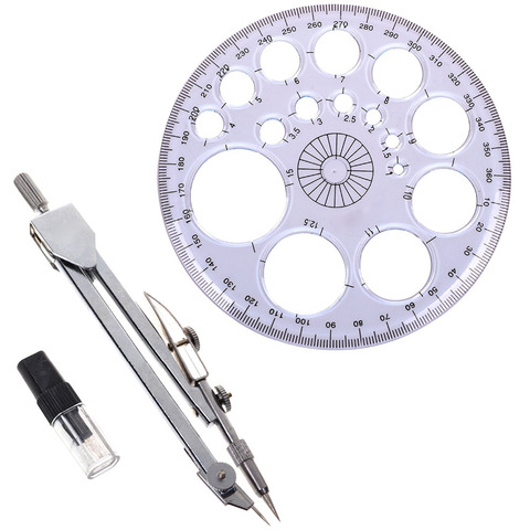 1pcs 360 Degree Protractor Circle Master Template +1pc Student Drafting Compass Geometry Drawing Tools with Pencil Lead Refills ► Photo 1/1