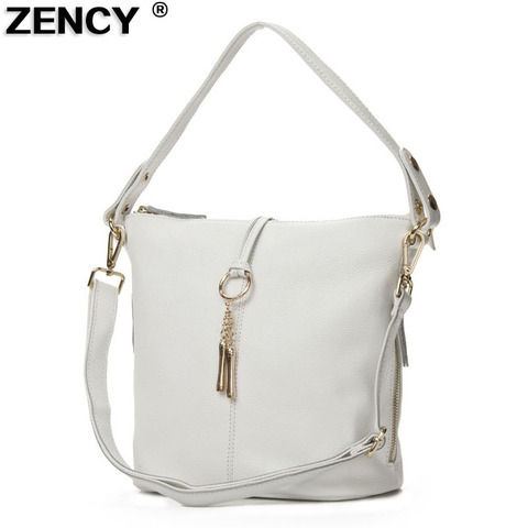 ZENCY 100% Genuine Leather Women Shoulder Bags Small Handbag Lady Long Handle Messenger Top layer Cowhide White Beige Satchel ► Photo 1/6