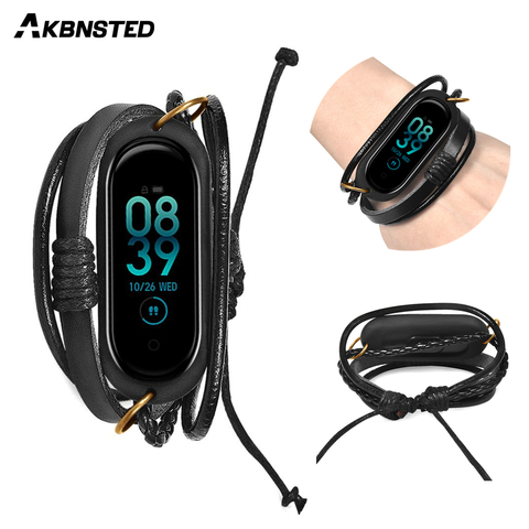 AKBNSTED Vintage Bracelet For Mi Band 4 Strap Retro Wristband For Xiaomi Mi Band 4 Weave Rope Sports Bands For Xiaomi Band 4 3 ► Photo 1/4