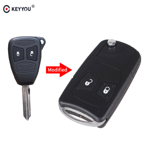 KEYYOU Uncut Modify Flip Folding remote Key Shell case fit For Chrysler 300C PT CRUISER For Jeep Dodge 2 Big Button ► Photo 1/6