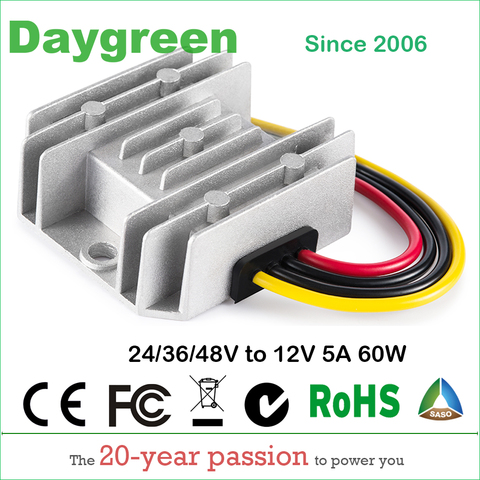 24V 36V 48V to 12V 5A 60W DC DC Converter Regulator Car Step Down Reducer Daygreen CE RoHS Certificated Waterproof ► Photo 1/1