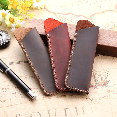 Genuine leather Pen Pouch Holder Double Pencil Bag Pen Case Sleeve For Fountain/Ballpoint Pen,  Travel Diary Pen Cover ► Photo 1/6