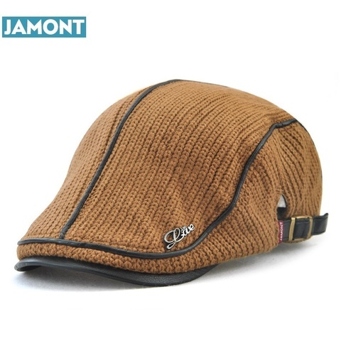 JAMONT Autumn Winter Crochet Beret Buckle Hat For Men Women Military Visors Thicken Leisure Wool Warmer Knitted Cap Casquette ► Photo 1/6
