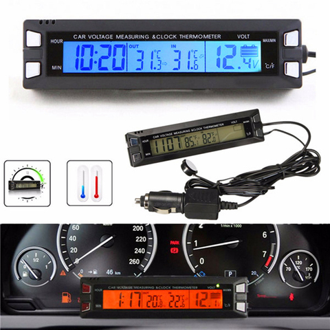 Universal 12V/24V Red/Orange Backlight Car Digital LCD Display Clock,indoor/outdoor Thermometer,Voltage Meter Battery Monitor ► Photo 1/6