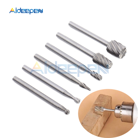 6pcs HSS Rotary Tools Wood Milling Burrs Cutter Set MultiPro Drill Special Seat Rotary Burrs Set Woodworking Carving Tools Kit ► Photo 1/6