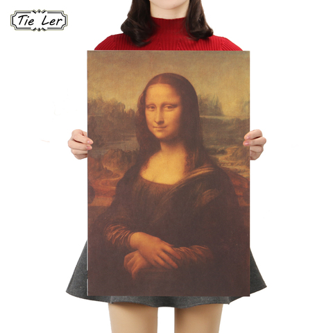 TIE LER Mona Lisa Leonardo Da Vinci Smile Famous Paintings Kraft Paper Poster Home Decorative Poster Retro Painting Wall Sticker ► Photo 1/6