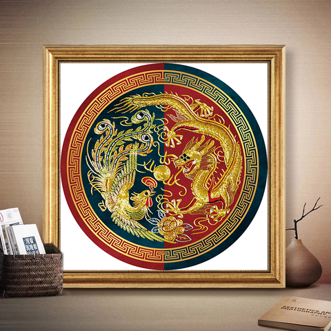 Dragon and phoenix Round pattern Chinese Cross Stitch Embroidery Kits 11CT Cotton Thread Painting DIY Needlework DMC Home Decor ► Photo 1/6