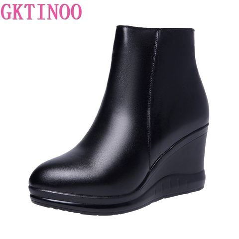 GKTINOO 2022 Genuine Leather Autumn Winter Boots Shoes Women Ankle Boots Female Wedges Boots Women Boot Platform Shoes Warm ► Photo 1/6