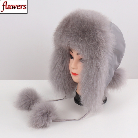 2022 New Women Natural Fox Fur Russian Ushanka Hats Winter Thick Warm Ears Fashion Bomber Hat Female Genuine Real Fox Fur Caps ► Photo 1/6
