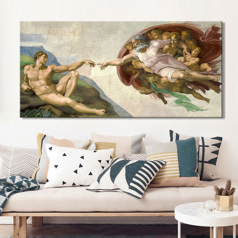 Sistine Chapel Ceiling Fresco of Michelangelo, Creation of Adam Poster Print on Canvas Wall Art Picture for Living Room Decor ► Photo 1/6