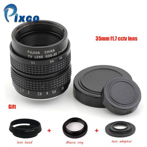 Pixco 35mm f/1.7 for Nikon 1 MICRO 4/3 For Pentax Q Nex FUJI FX CC TV Lens + Lens Hood + Macro Ring + C Mount to camera adapter ► Photo 1/6