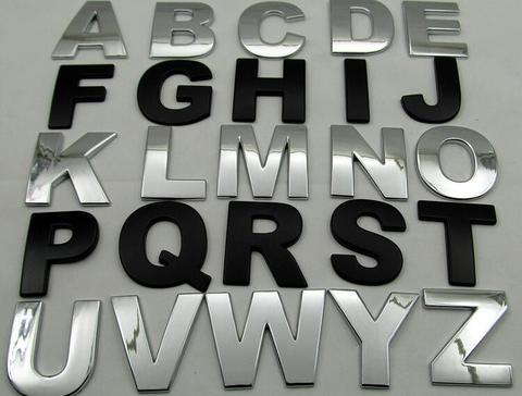 3D Metal Alphabet Silver Badge Chrome Silver Letters Numbers Logo Car  Stickers