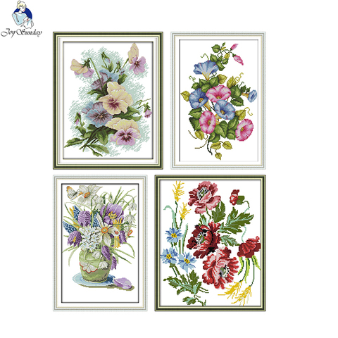 Joy Sunday Flowers Series Canvas DMC Counted 11CT 14CT Chinese Cross Stitch Kits Printed Embroidery Home Decoration Send Gift ► Photo 1/6