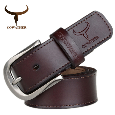 COWATHER 2022 fashion pin buckle cow genuine leather mens belt for men three colors male vintage jeans cowskin belts good route ► Photo 1/6