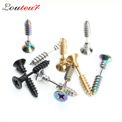 LOULEUR 1Pair Punk Fashion Gold Color Stainless Steel Nail Screw Stud Earring for Women Men Helix Ear Body Piercing Jewelry ► Photo 1/6