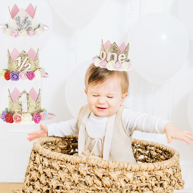 Baby Birthday Tiara Flower Crown Decoration Party Boy Headband Girl Princess 