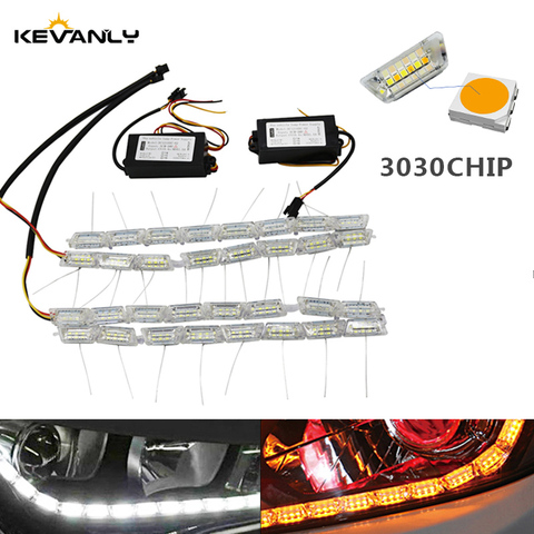 2pcs DRL 15 LED Flexible Flowing Waterproof Strips Light DRL Daytime Running Light Turn Signal angel eye White Amber Headlight ► Photo 1/6