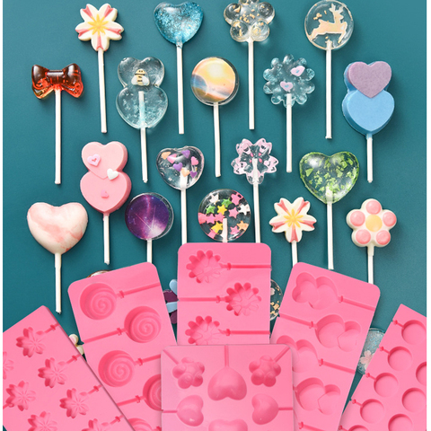 Heart Round Flower shape lollipop silicone mold Bakeware 3D Handmade Pop Sticks Lolly Candy Chocolate cake decorating moulds ► Photo 1/6