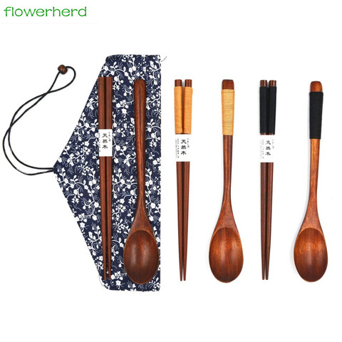 1 Pairs Chopsticks+1pc Spoon Handmade Japanese Natural Chestnut Wood Chopsticks Scoop Set Travel Utensils With Value Gift bag ► Photo 1/1