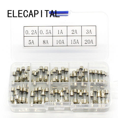 Promotion! 100Pcs Set 5x20mm Quick Blow Glass Tube Fuse Assorted Kits,Fast-blow Glass Fuses ► Photo 1/4