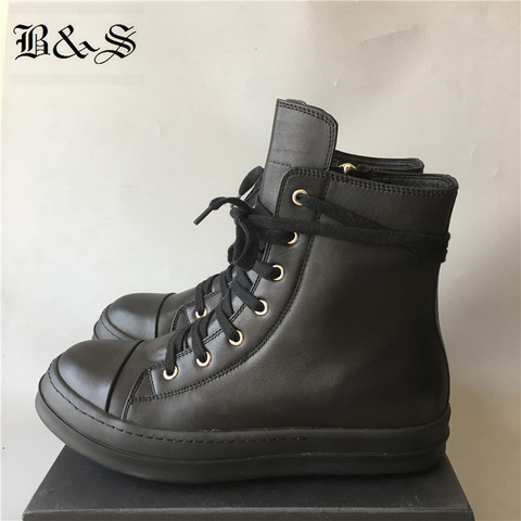 Black& Street Luxury Quality Handmade Lace Up Real Leather Cowhide unisex Boots plus size Men Tenis botas Hip Hop Casual Boots ► Photo 1/1