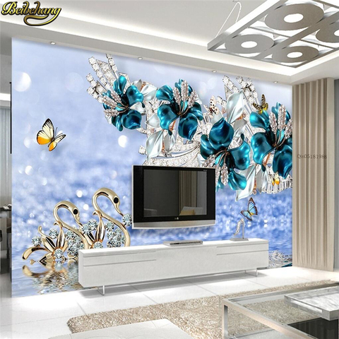 beibehang Custom Photo Wallpaper Mural Sticker Luxury Swan Blue Flower Watermark Jewelery TV Wall Background papel de parede ► Photo 1/4