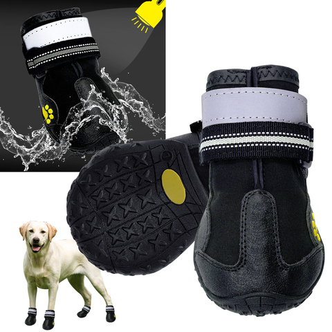 4pcs/set Pet Dog Shoes Reflective Waterproof Dog Boots Warm Snow Rain Pets Booties Anti-slip Socks Footwear For Medium Large Dog ► Photo 1/6