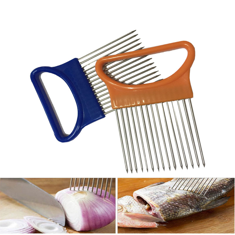 Onion Cutter Slicer Holder Fruit Vegetable Tomato Potato Cutting Aid  Kitchen Tools Slicing Helper Easy Cutter Meat Needle Fork - AliExpress