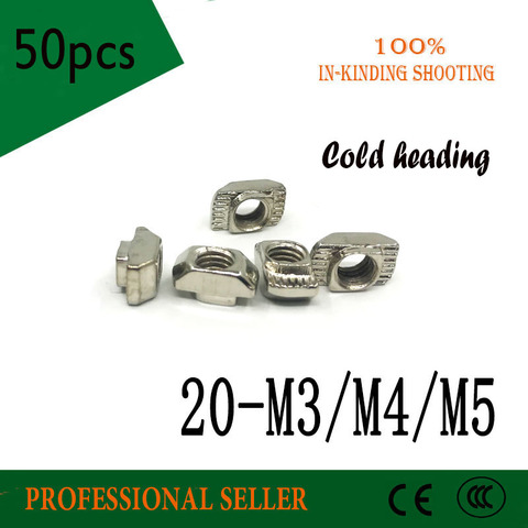 New brands Cold heading 50pcs 20-m3 M4 M5 T-nut Hammer Head Fasten Nut 3D Printer Parts steel for 2022 series T Slot Groove ► Photo 1/3