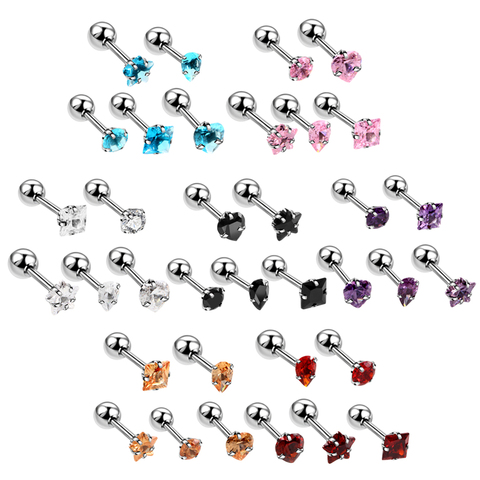 Lot of 5Pcs Fashion Tragus Barbell Earring Mixed Round Heart Star Square Ear Cartilage Piercing Ear Stud Gem Sexy Women Jewelry ► Photo 1/6