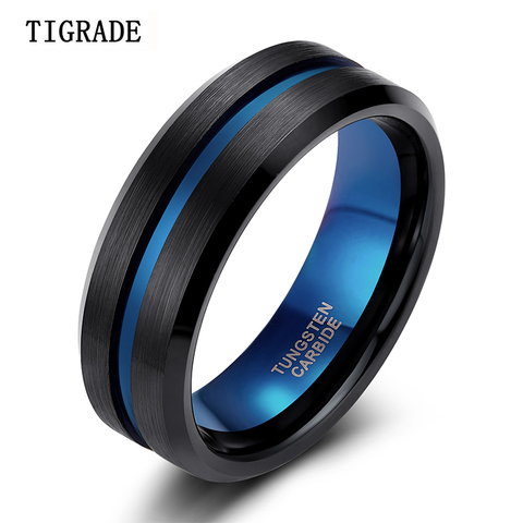 TIGRADE 8mm Blue&Black Mens Tungsten Carbide Ring Blue Line Design For Women Wedding Engagement Rings Fashion Jewelry ► Photo 1/1