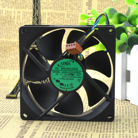 ADDA 9225 92mm x 92mm x 25mm AD0912UX-A7BGL Hypro Bearing PWM Cooler Cooling Fan 12V 0.50A 4Wire 4Pin Connector ► Photo 1/2