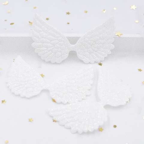 20Pcs 74*43mm White Angel Wing Appliques Single Sided Glitter Powders Fairy Wing Patches DIY Headwear Bowknot Bow Tie Decor G02 ► Photo 1/4
