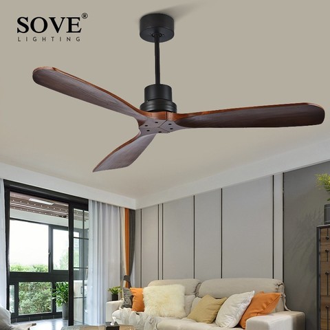 Sove 52 Inch Wooden Ceiling Fans Without Light Home Bedroom Living Room Fan 220v Wood Remote Control 3 Blades Alitools - Small Room Ceiling Fan With Light And Remote Control